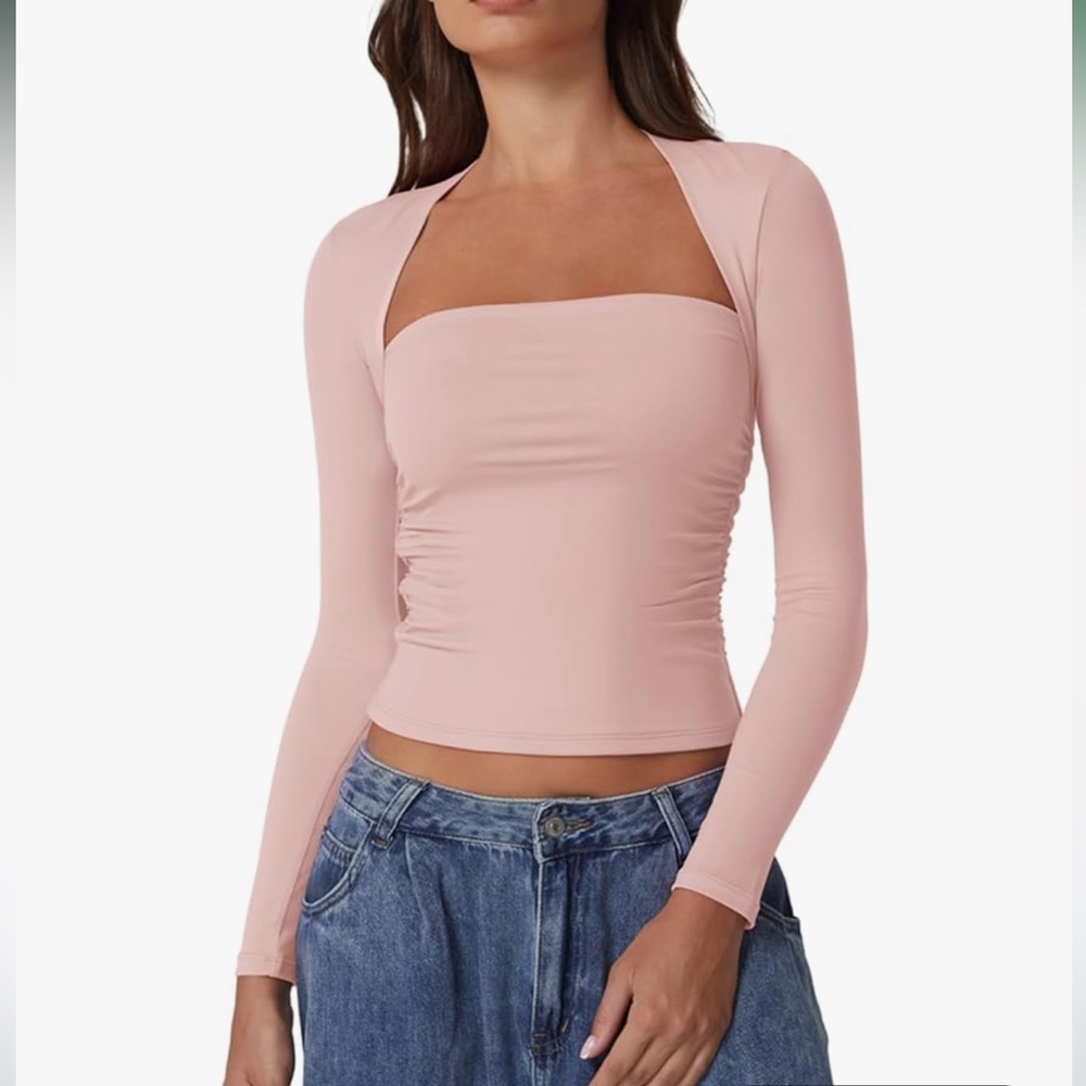 Qinsen Square Neck Double Lined Side Ruching Top